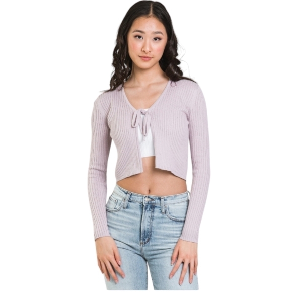 Double Zero Lavander Cropped Long  Sleeve Knit Sweater Size S - Picture 1 of 10